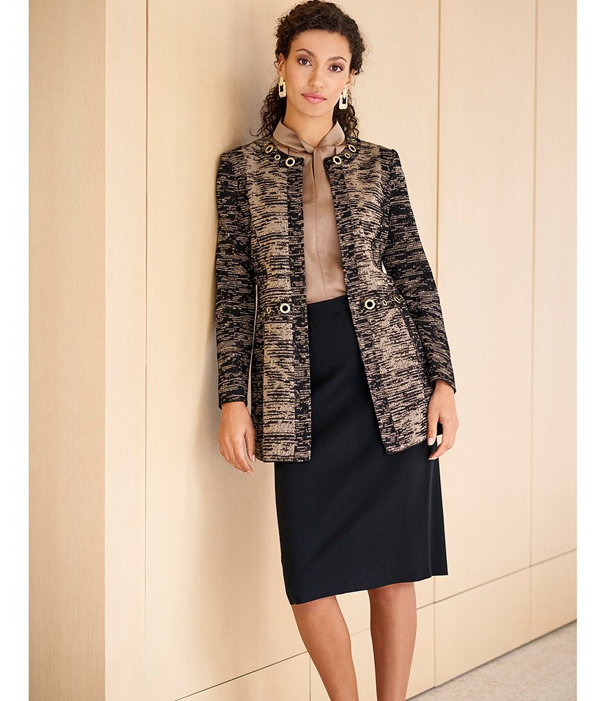 Eva Varro Solid Knit Jersey Notch Lapel Collar Two-Button Jacket