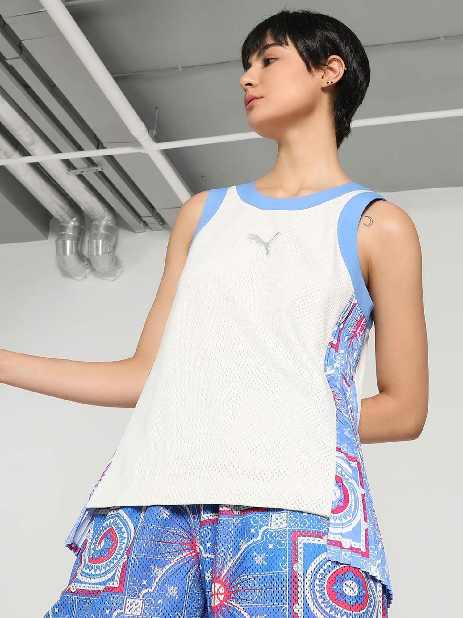 Puma White Self Pattern T-Shirt