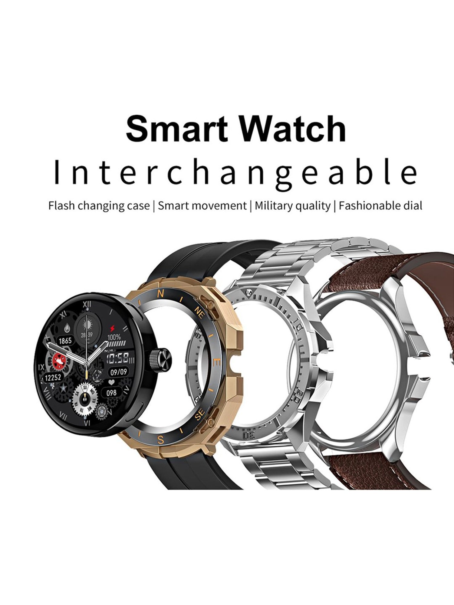 Minix Bond 1.32 inch Bluetooth Calling Smartwatch with 3 Interchangeable Watch Case & Strap (Black)