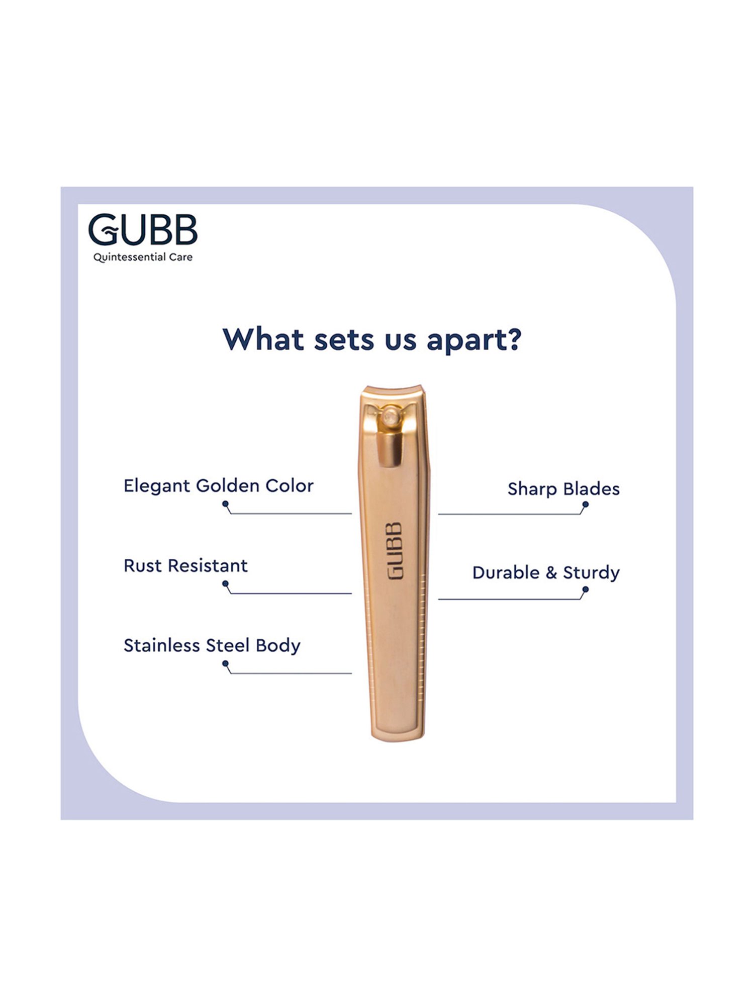 GUBB Nail Clipper for Men & Women - Carbon Steel Gold Nail Cutter