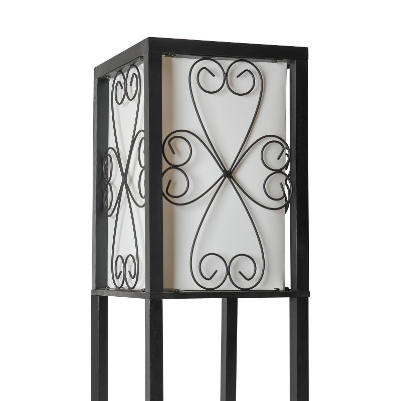 Etagere Organizer Storage Shelf Floor Lamp with Linen Shade Black - Simple Designs