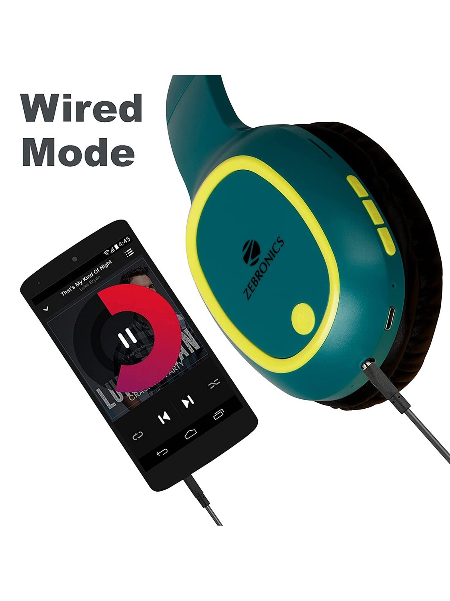 Zebronics Zeb-Thunder Over The Ear Bluetooth Headphone with Mic (Teal Green)
