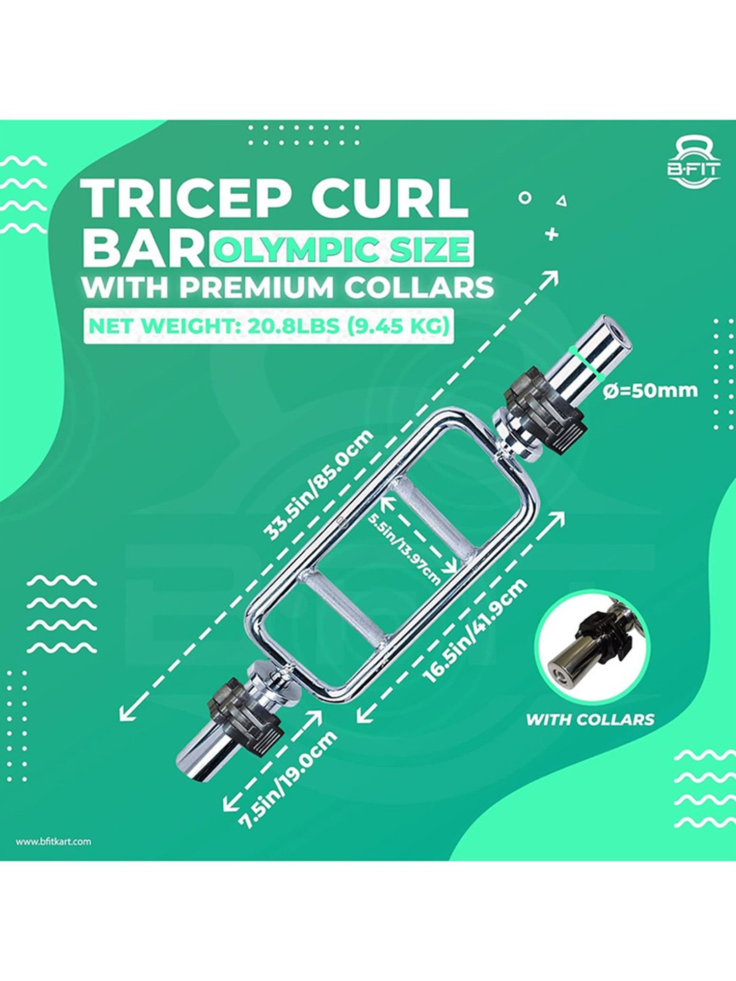 B Fit 50 mm Olympic Box Rod with Premium Collars Pair (Silver)