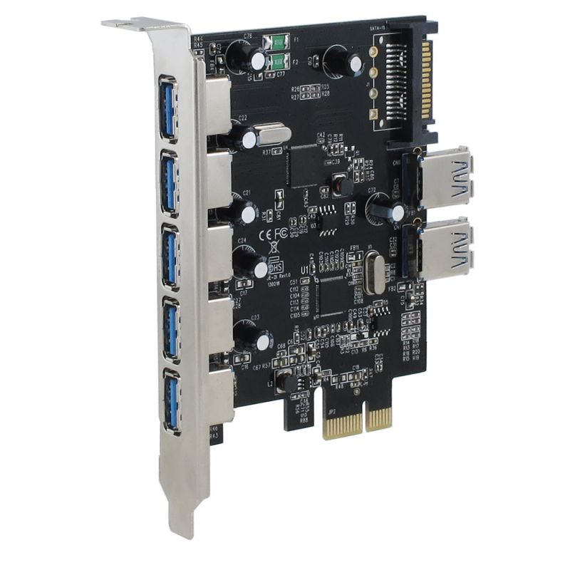 Sedna - PCIE 7 Port USB 3.0 Adapter Card with SATA Power Connector , Support Win 8 UASP ( NEC Host controller )