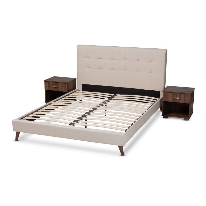 Full Maren Walnut Platform Bed Beige - Baxton Studio