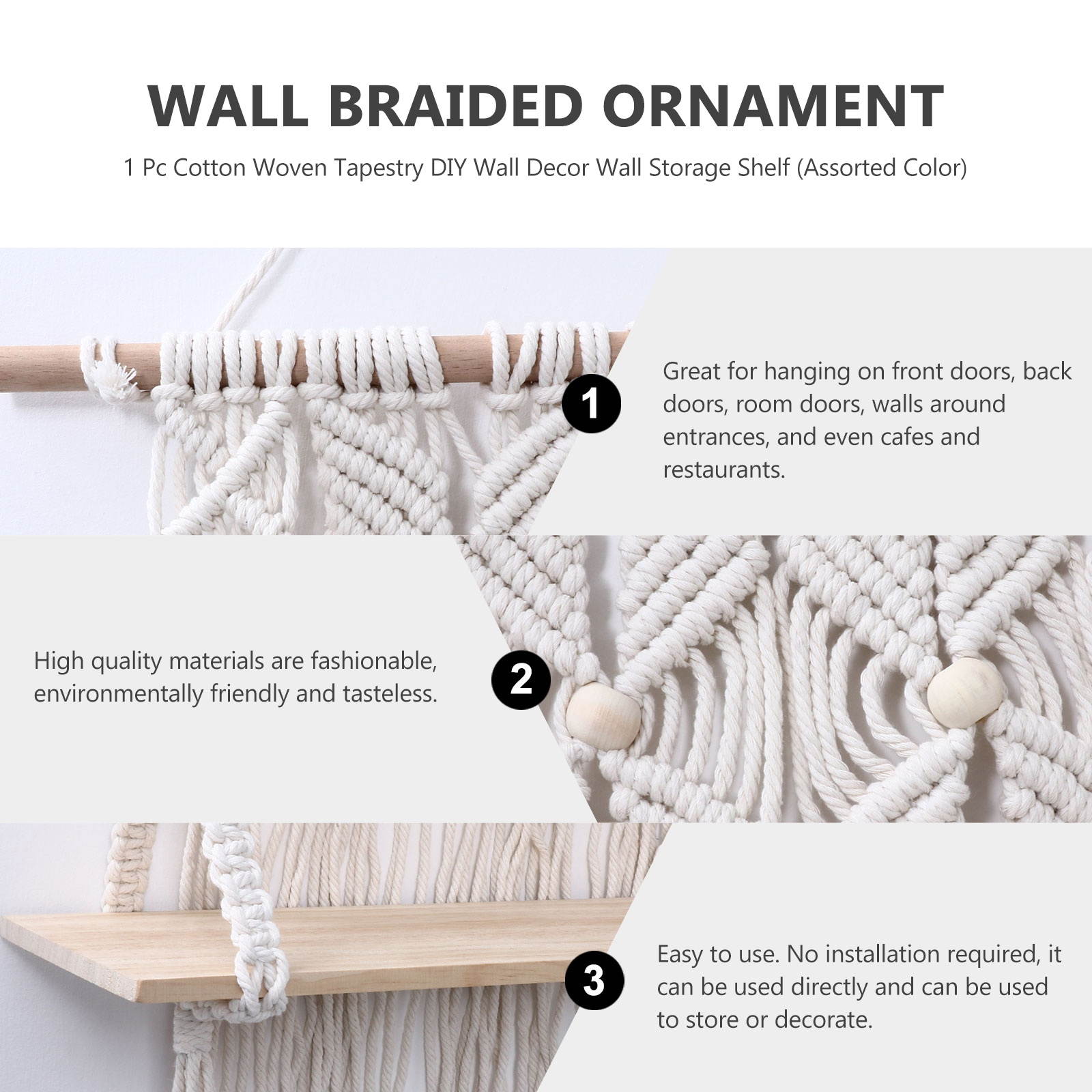 1 Pc Cotton Tapestry Woven Wall Hanging Decor DIY Wall Shelf (Assorted Color)
