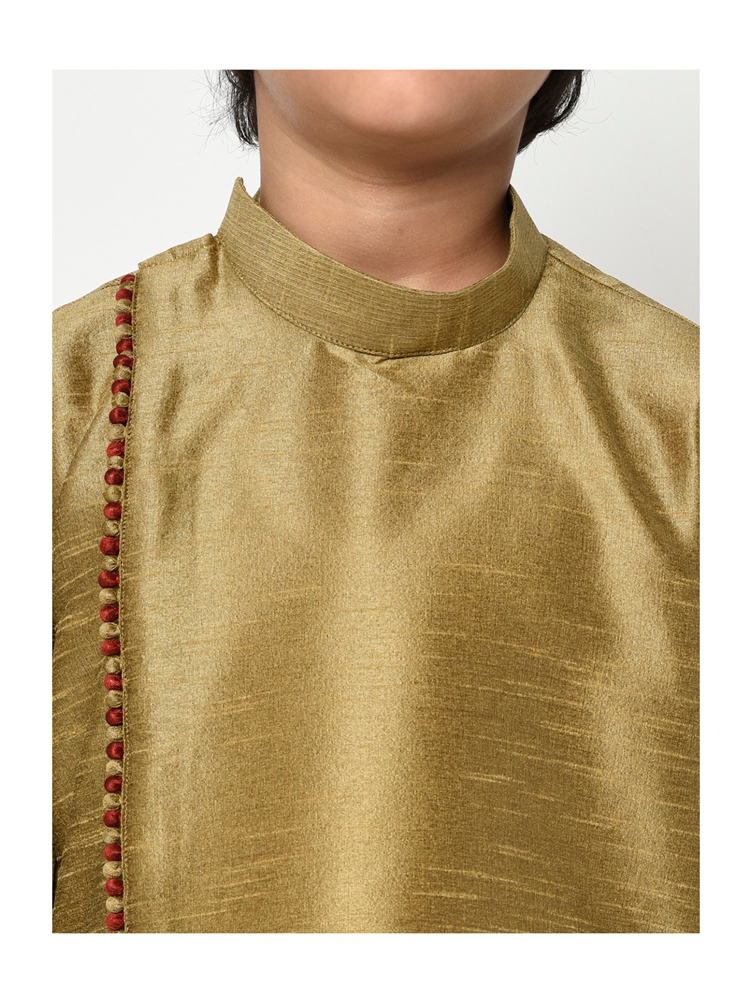 Deyann Kids Gold & Maroon Solid Full Sleeves Kurta with Dhoti