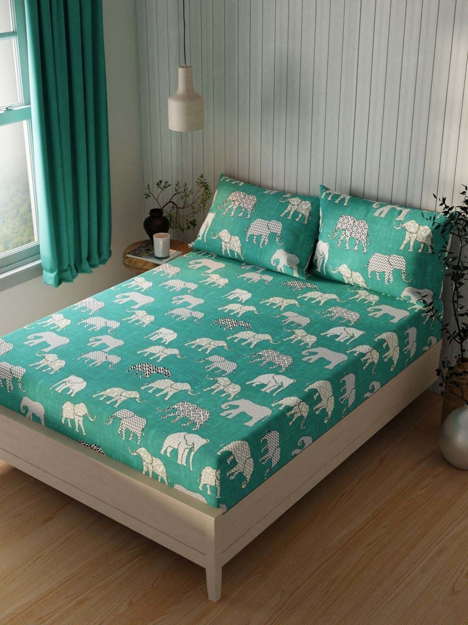 BIANCA Lopez Sea Blue Cotton 120 TC Kopa Extra Smooth Double Size Bed Sheet With Pillow covers