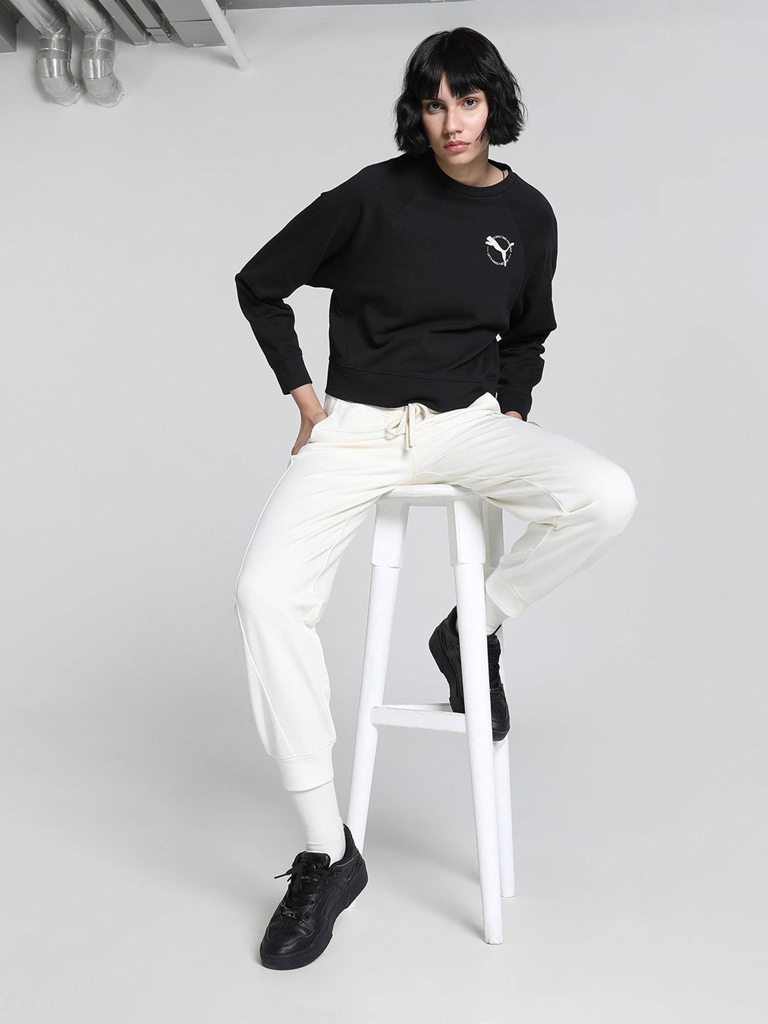 Puma Black Cotton Comfort Fit Sports Sweatshirt