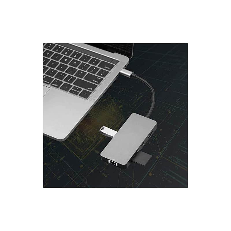 USB C Hub Adapter  8 in 1 Portable Aluminum Dongle 4k HDMI HD Video Type C Ethernet USB 30 Hub SDTF Card Reader for MacBookProAir iPad ChromeBook XPS and More Type C Devices