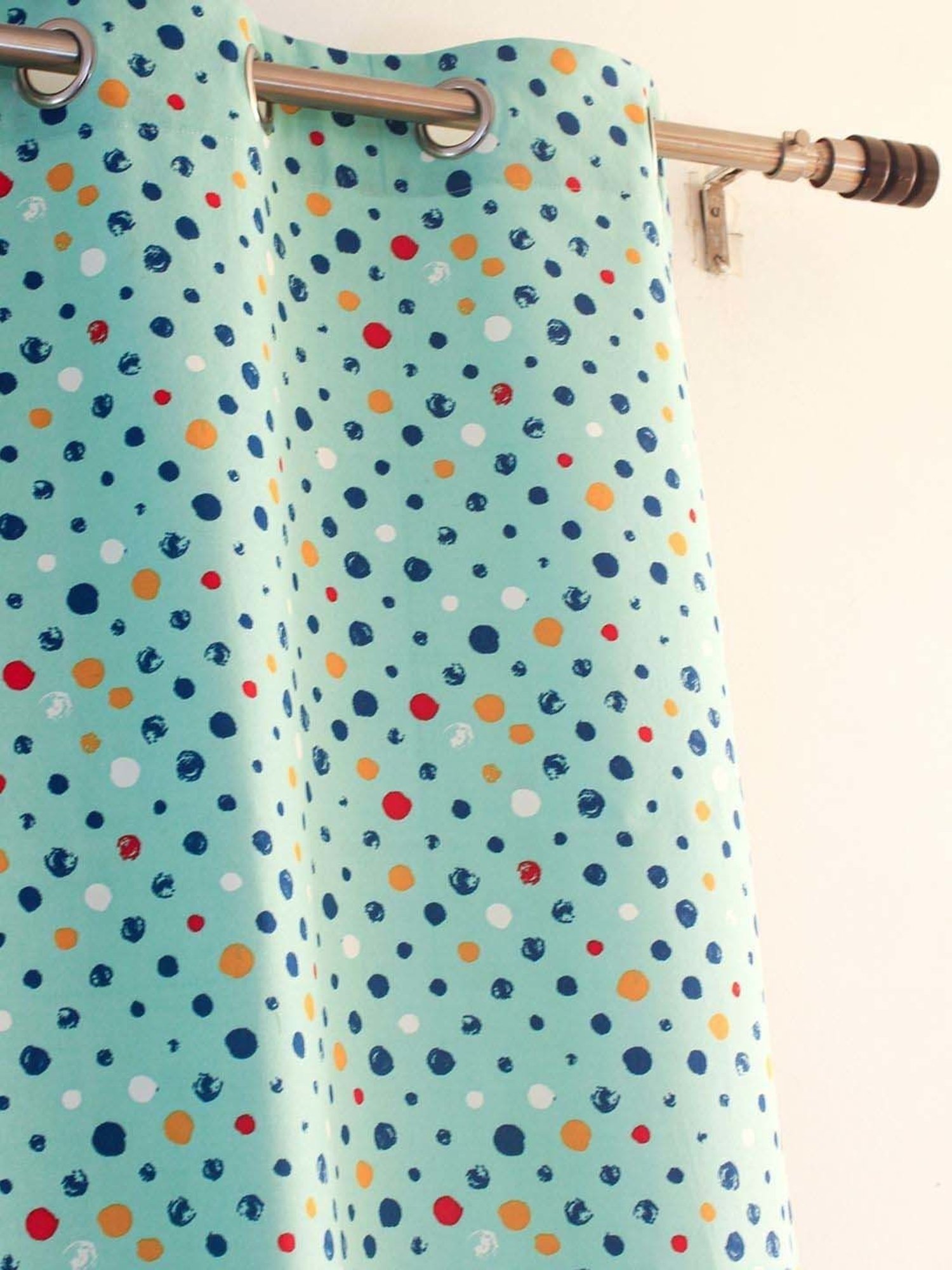 Swayam Cream & Blue Printed Faux Silk Door Curtains - Set of 2