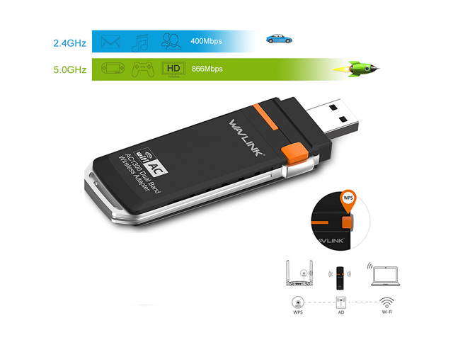 Wavlink AC600 USB Wifi Adapter, 600Mbps Dual Band Wireless Adapter, 802.11ac, High Gain 3dbi Antenna Network Adapter, 2.4G/150Mbps + 5G/433Mbps For PC, Windows XP/Vista/7/8/8.1/10 (32/64bits) MAC OS