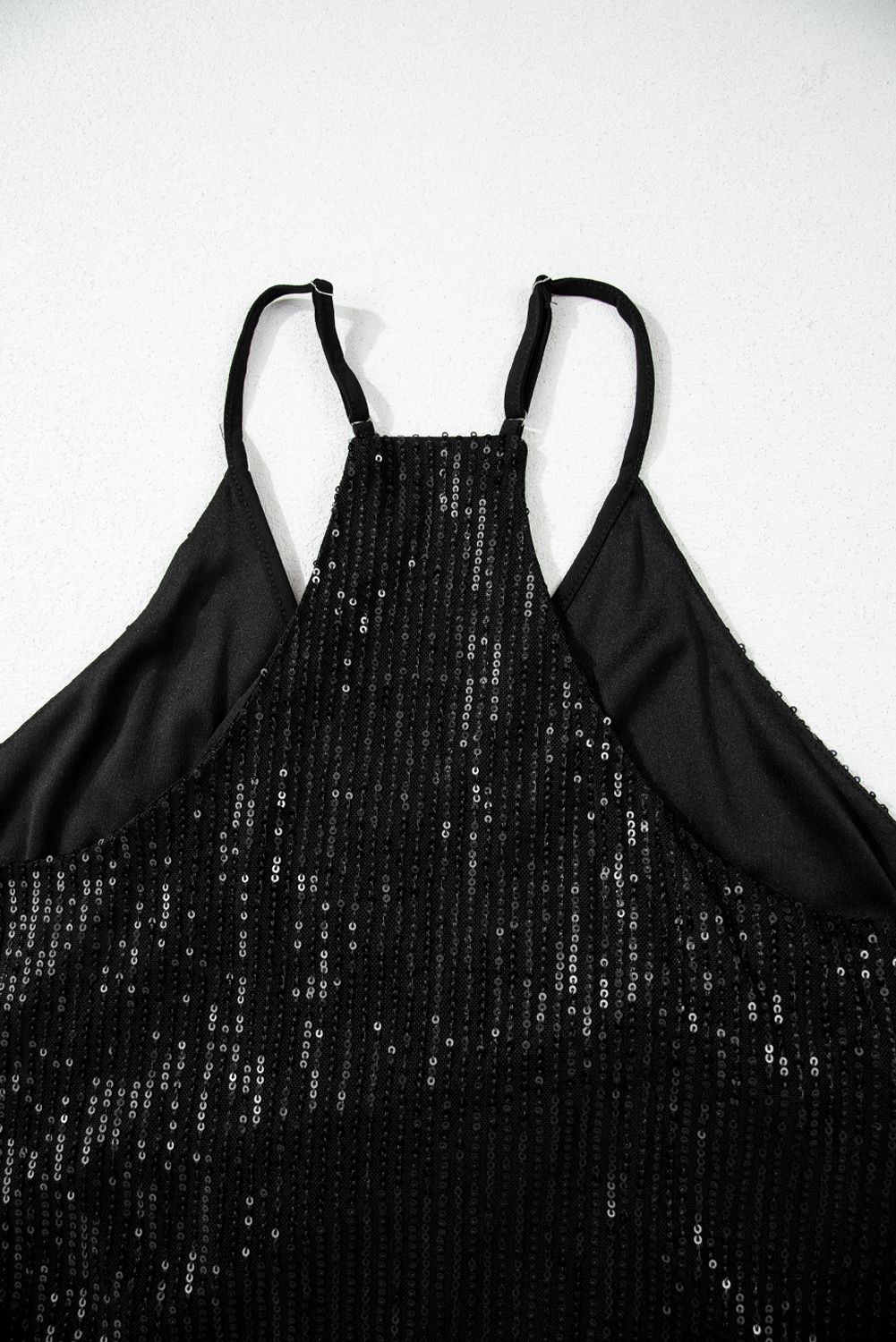 Black Sexy Contrast Spaghetti Strap Sequin Camisole