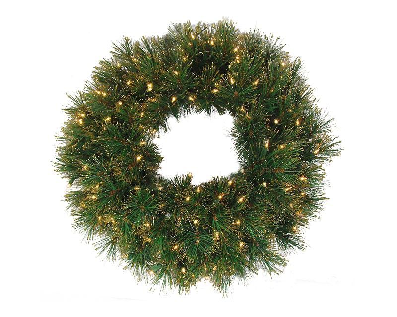 Equinox 24" Prelit Tattinger Long Needle Pine Artificial Christmas Wreath - Clear Lights