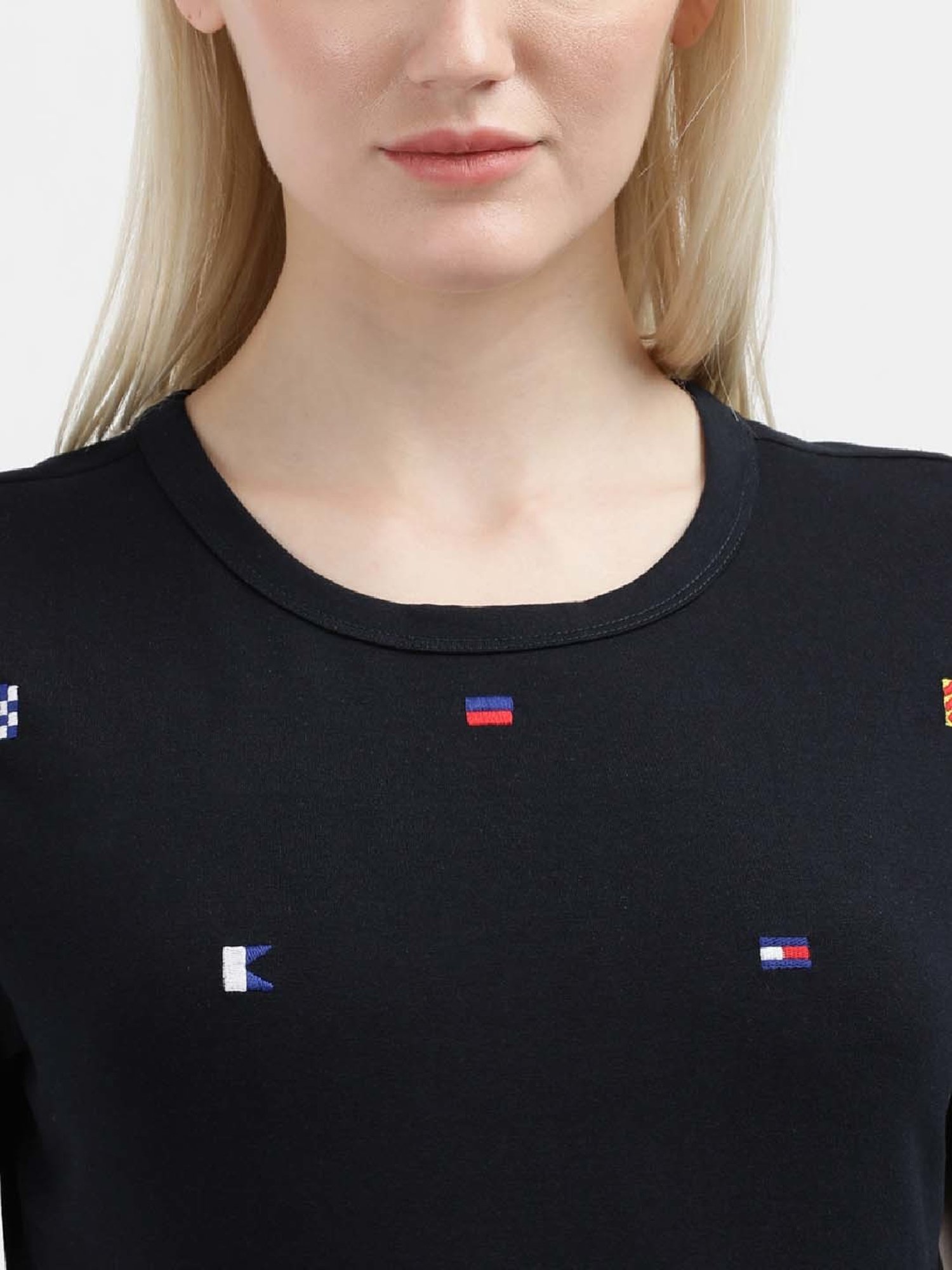 TOMMY HILFIGER Navy Cotton Embroidered T-Shirt