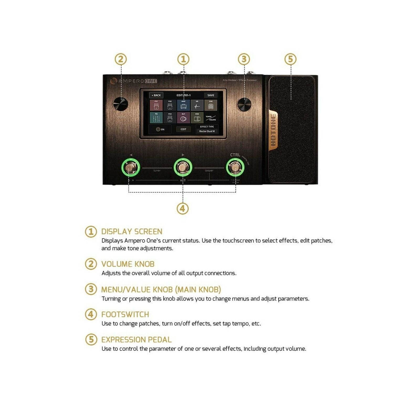 Hotone Ampero One MP-80 Guitar Bass Amp Modeling IR Cabinets Simulation Multi...