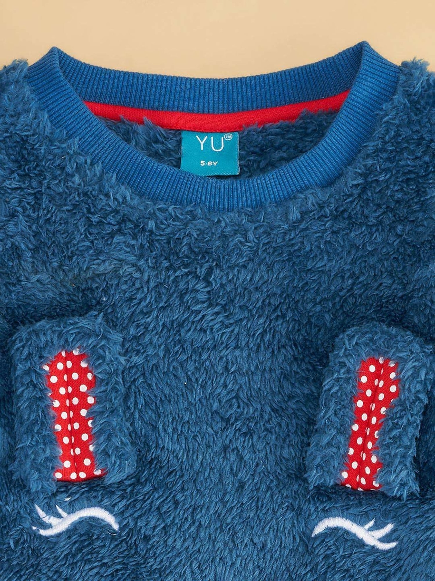 YU by Pantaloons Kids Blue Embroidered Full Sleeves Sweater