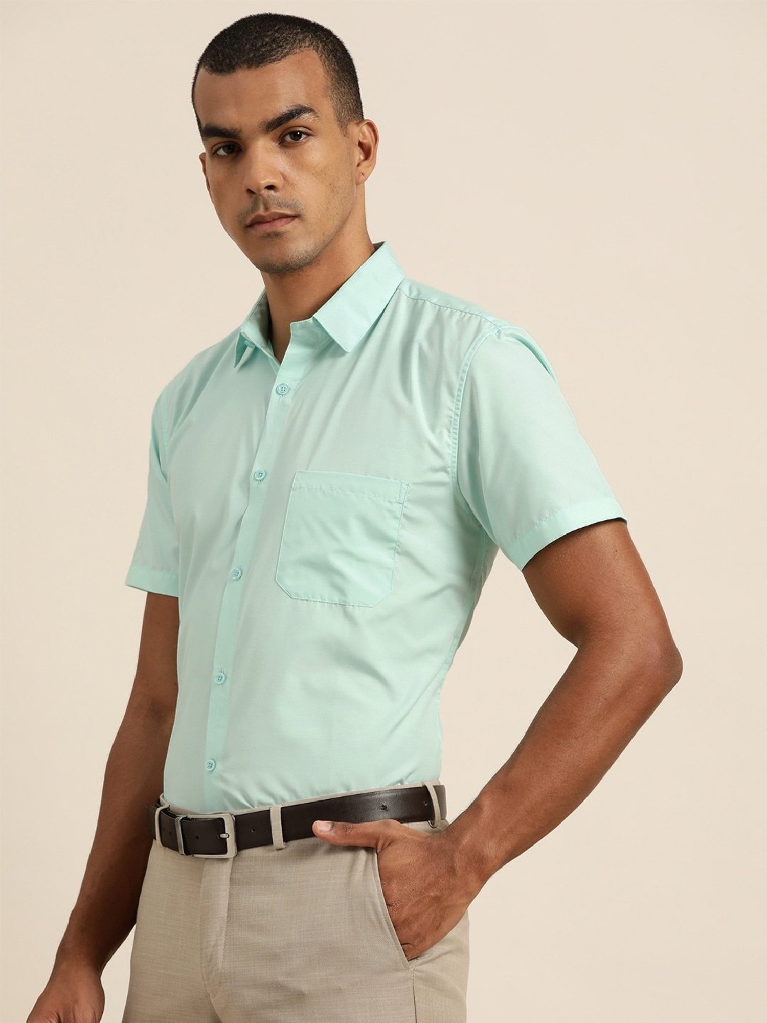 Sojanya Green Cotton Regular Fit Shirt