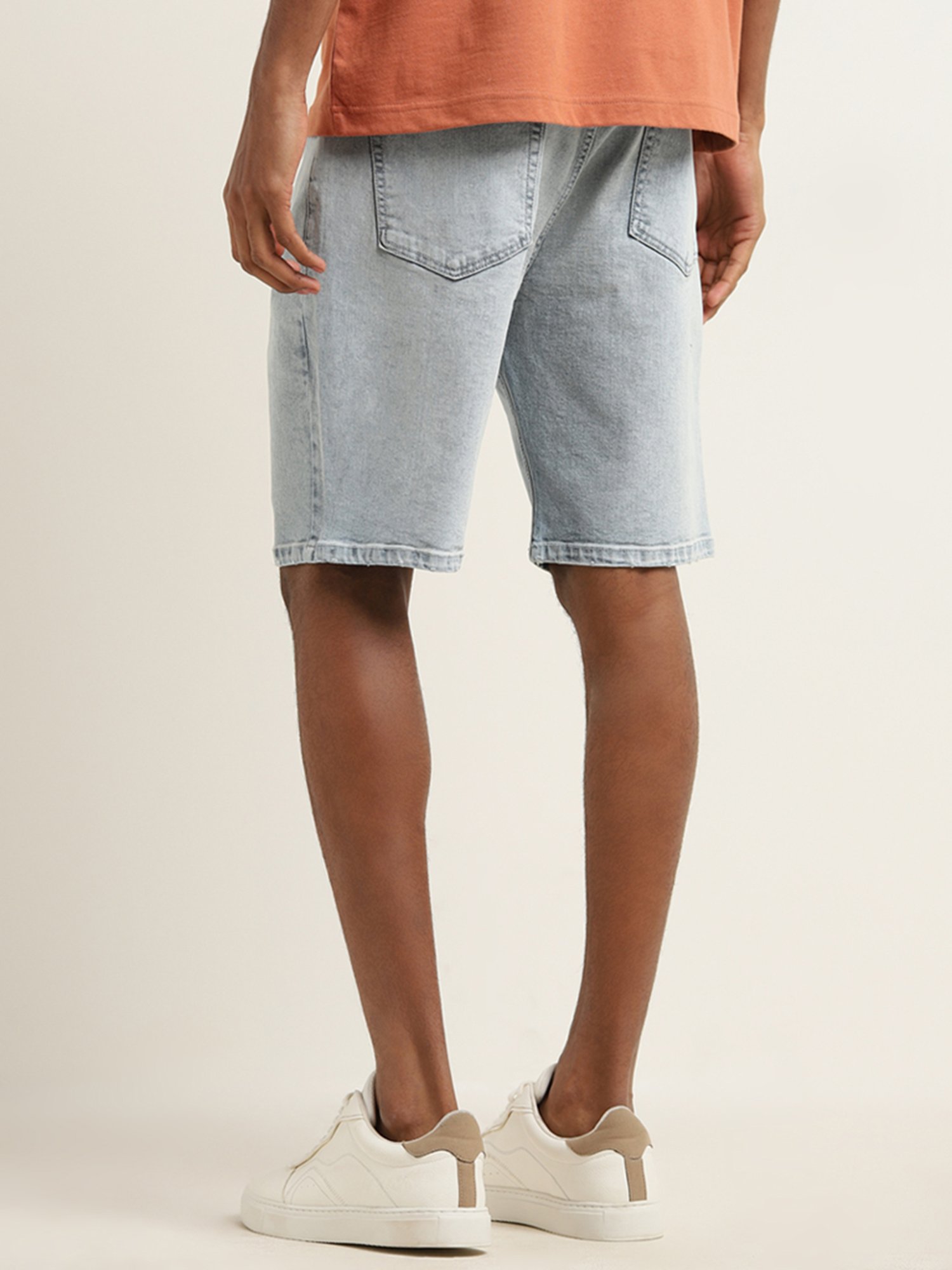 Nuon by Westside Light Blue Mid-Rise Relaxed-Fit Denim Shorts