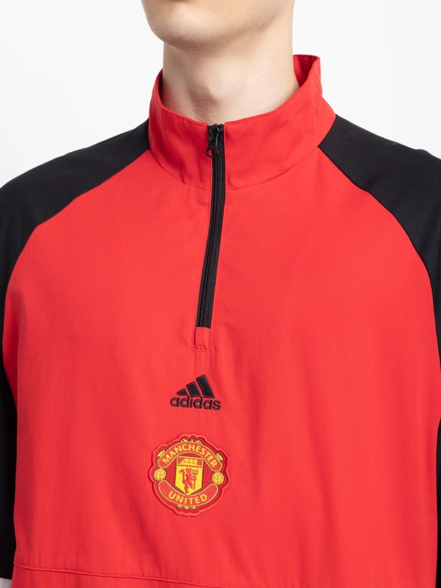 Adidas Red Cotton Loose Fit Colour Block Sports Jacket