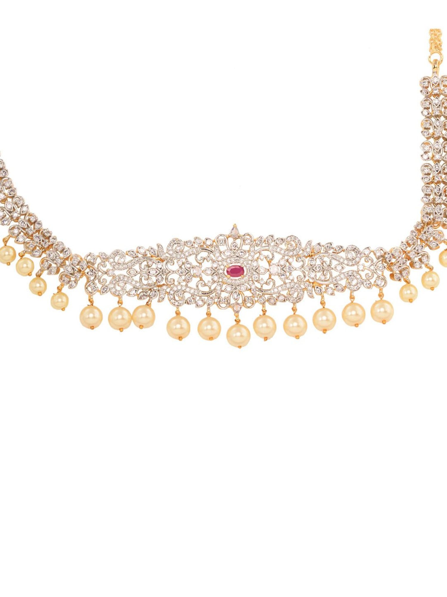 Saraf Rs Jewellery Silver Toned White Ad Studded Floral Motif Kamarbandhkamarbandh