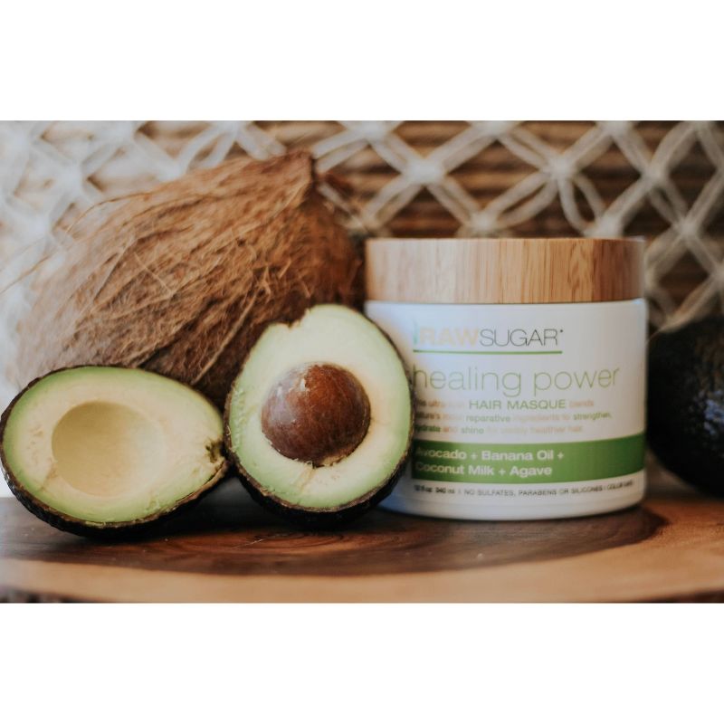Raw Sugar Healing Power Hair Masque Avocado Oil + Banana + Coconut Milk + Agave - 12oz