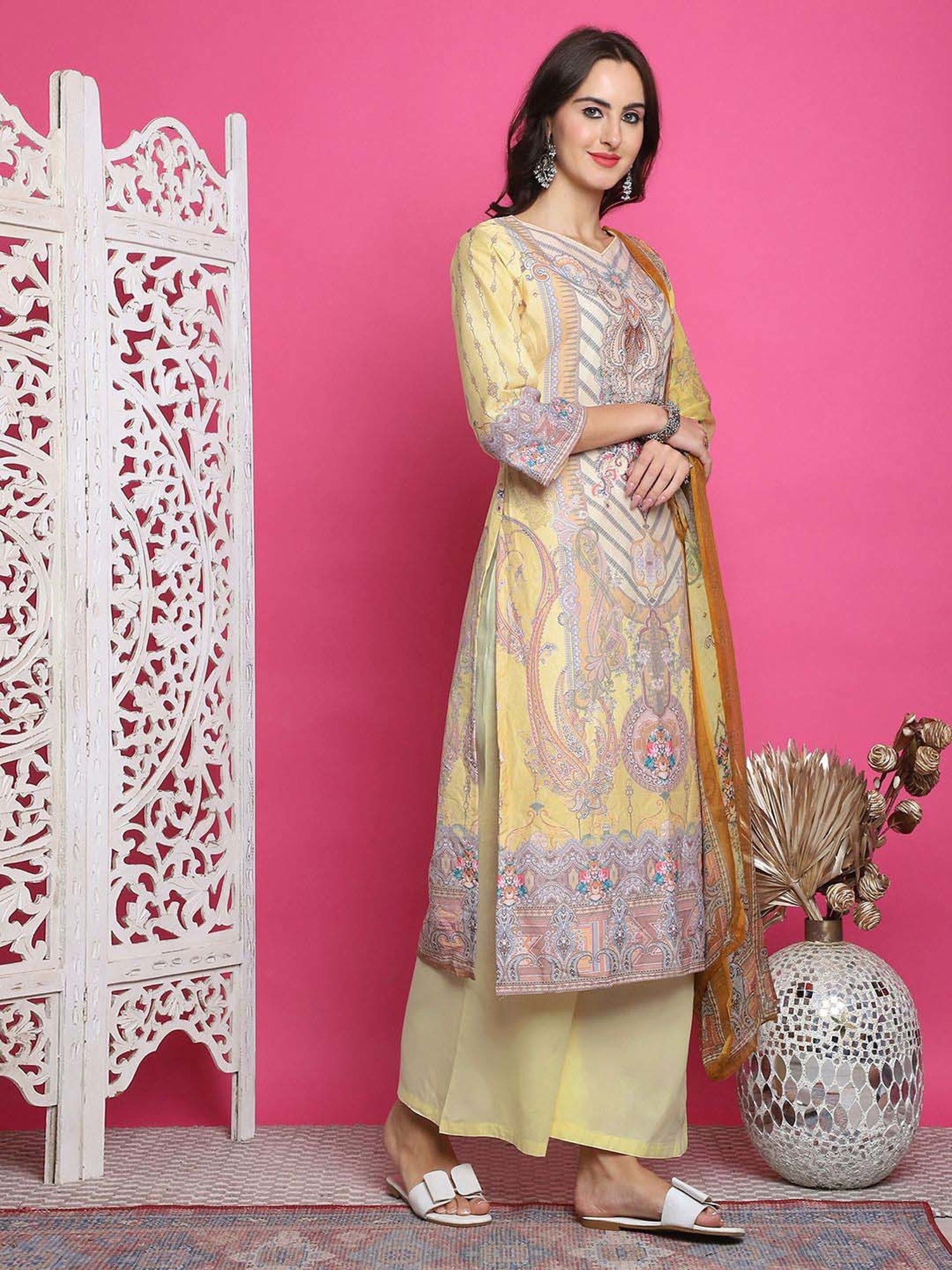 Stylee LIFESTYLE Yellow Printed Unstitched Dress Material