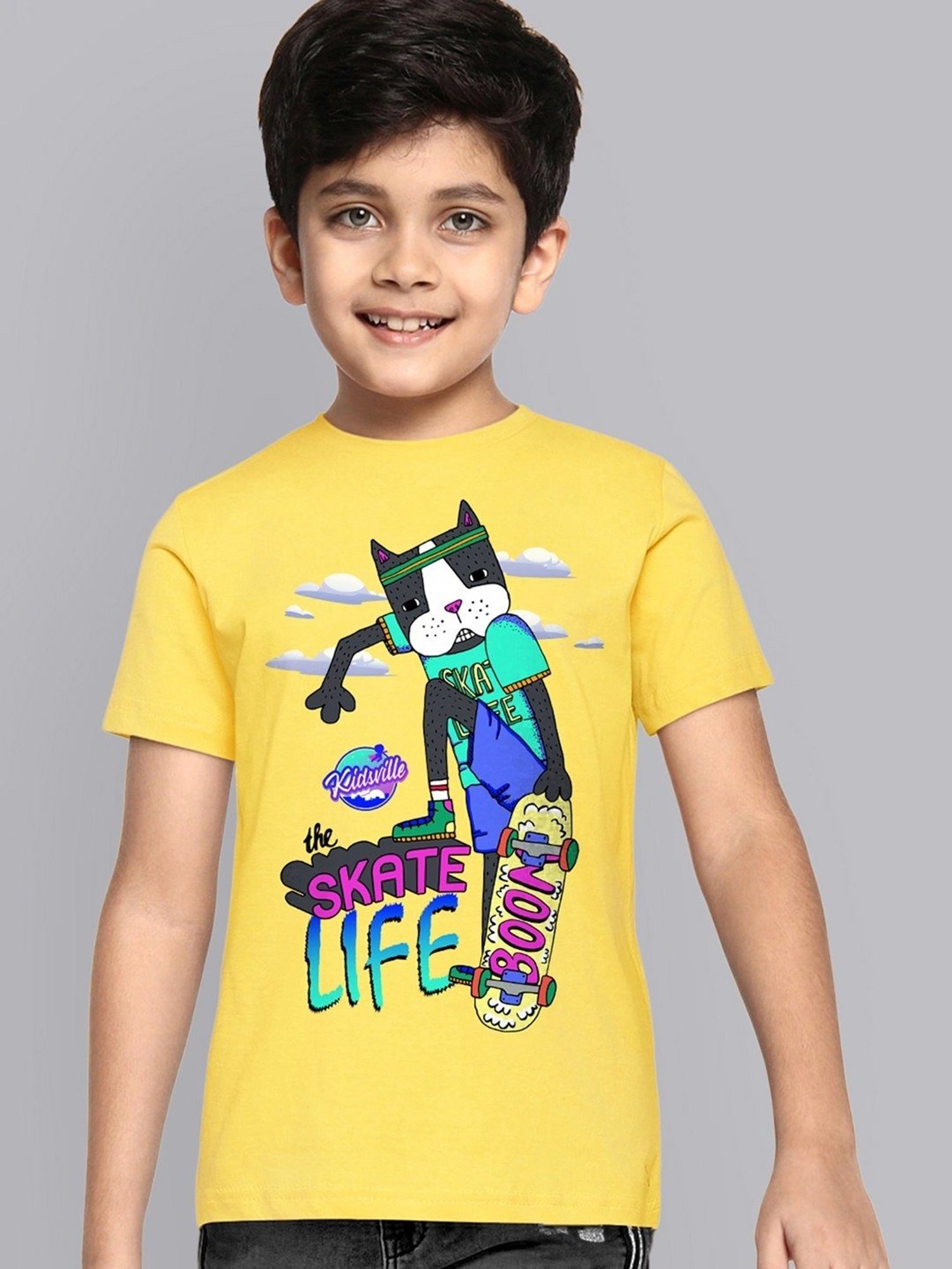 Boysville Yellow Cotton Printed T-Shirt
