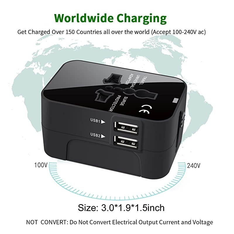 Adapter Worldwide All in One Universal Adapter Wall Charger AC Power Plug Adapter with Dual USB Charging Ports for USA EU UK AUS White