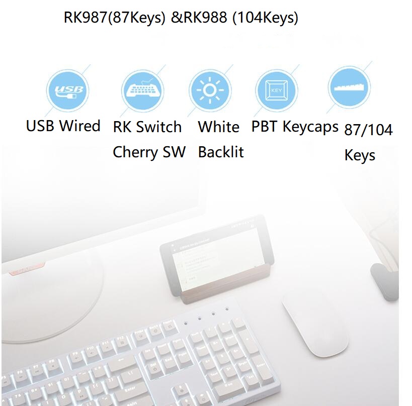 Royal Kludge RK987  N-key Rollover Ergonomic Design,Cool Exterior USB Wired PBT Keycaps White Backlit Keyboard for Gaming and Office - Black( RK Black Switch)