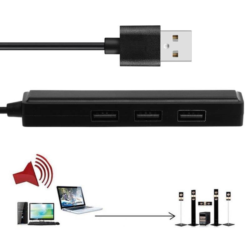 USB 2.0 3 Ports Hub With 3.5mm Sound Card Audio Output for PC Laptop Mac Windows