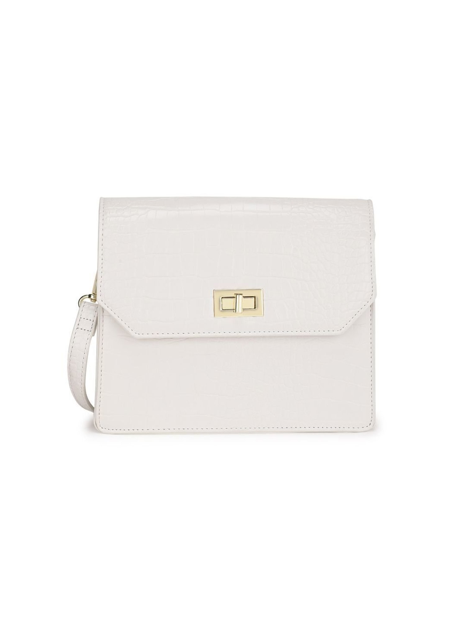 Tyra Lita White Textured Faux Leather Sling Handbag