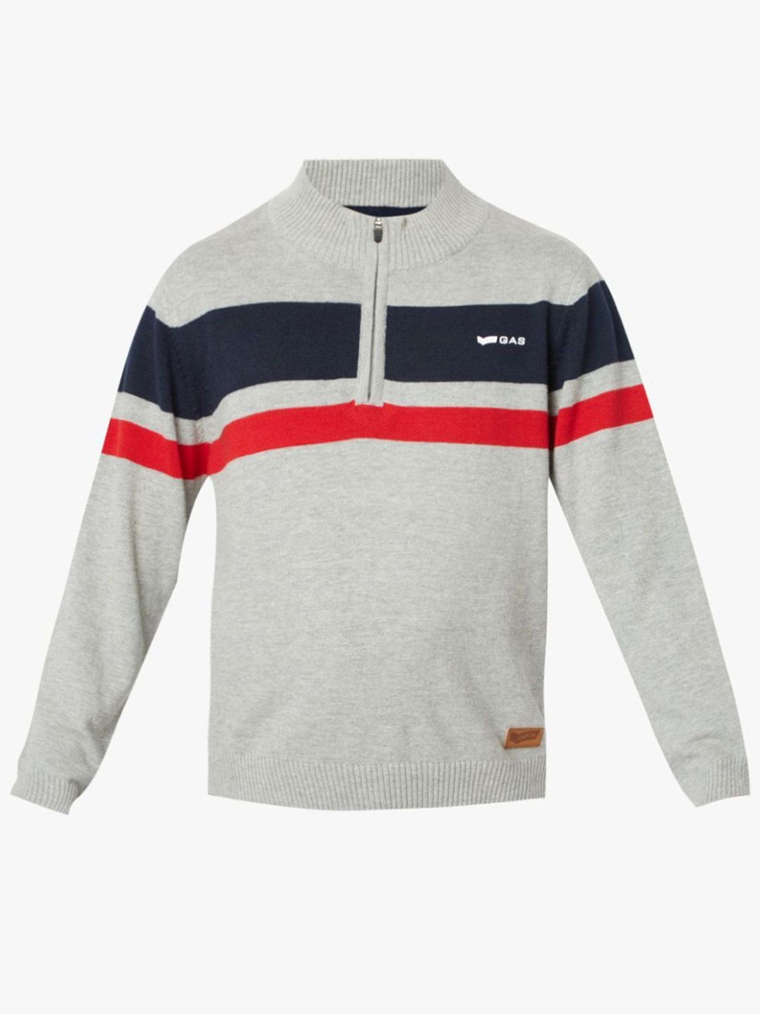 GAS Kids Grey & Navy Cotton Striped Full Sleeves Sweater