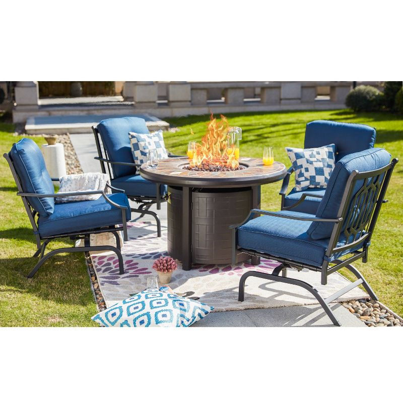 5pc Conversation Patio Set with Fire Pit Blue - Patio Festival