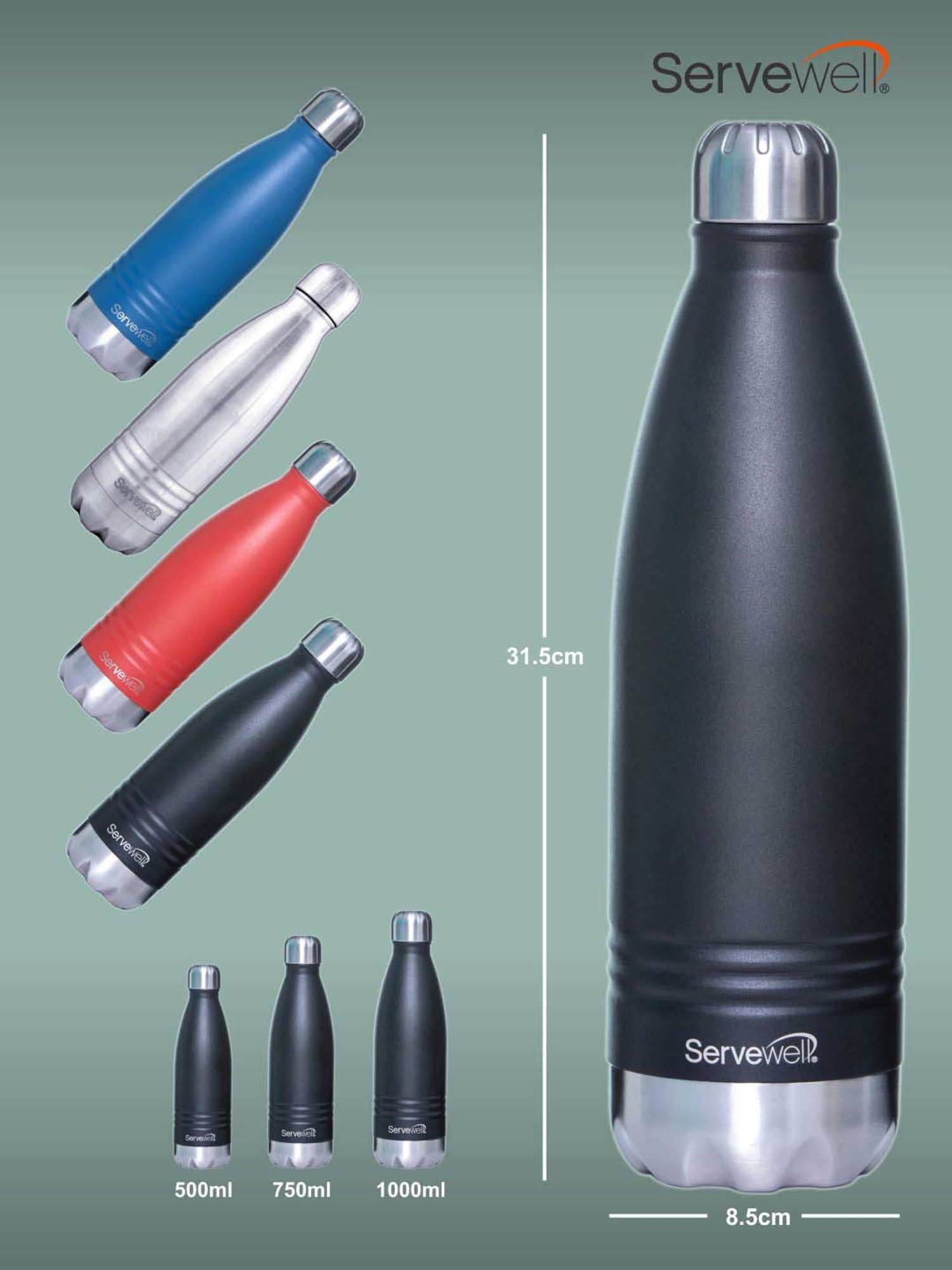 Servewell Jet Black Steel Indus Vacuum Bottle (1 L)