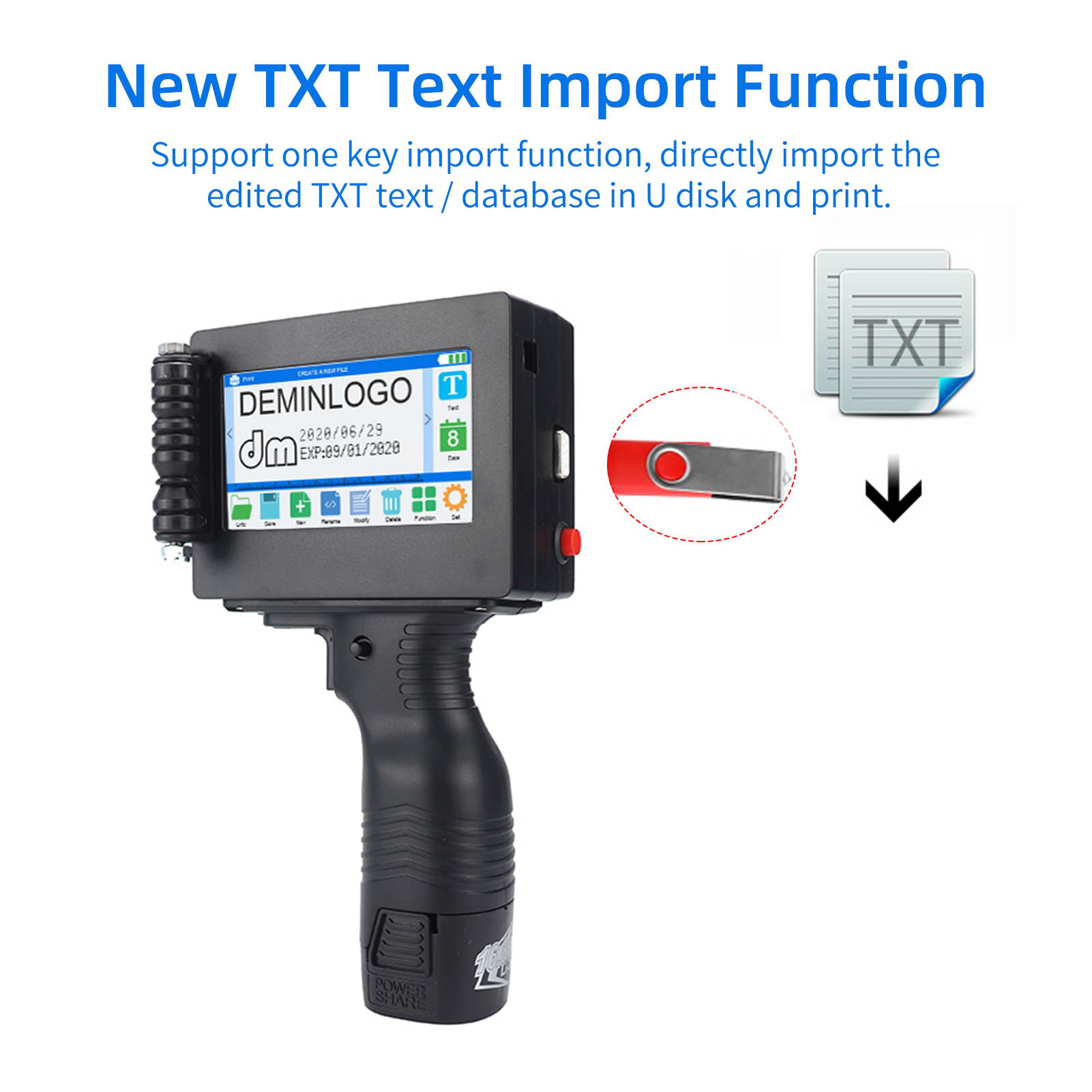 Handheld Printer Portable Inkjet Printer High Definition Inkjet Code Printer with 4.3 Inch LED Touchscreen Quick-Drying Ink Cartridge for Label/Production Date/Barcode/Trademark/Logo/Graphic etc.