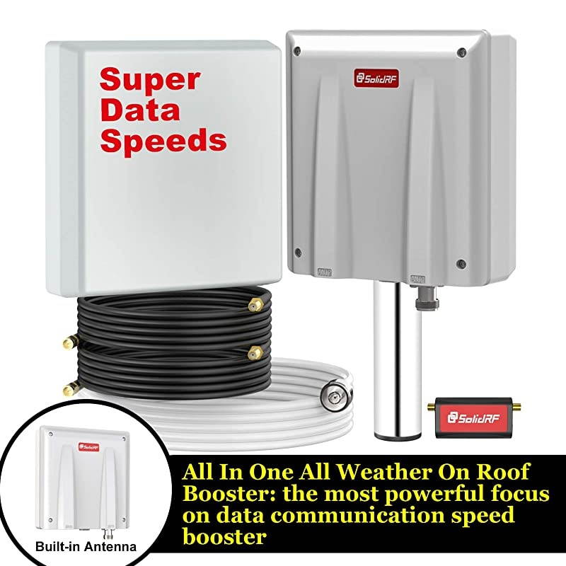 High Data Speed Cell Phone Signal Booster-for Home, Convenience Store, Apartment, Workshop - All U.S. Carriers - All in One On Roof Cell Booster Speed Kit Supports 4,000 sq ft