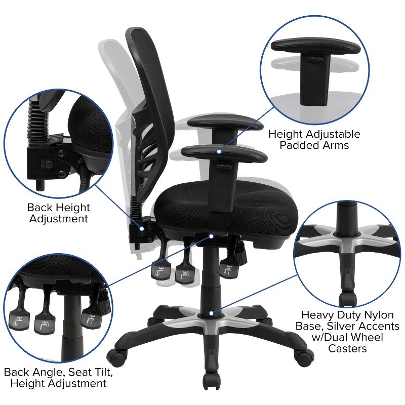 Flash Furniture 48" Wide Black Electric Height Adjustable Standing Desk with Black Mesh Multifunction Executive Swivel Ergonomic Office Chair