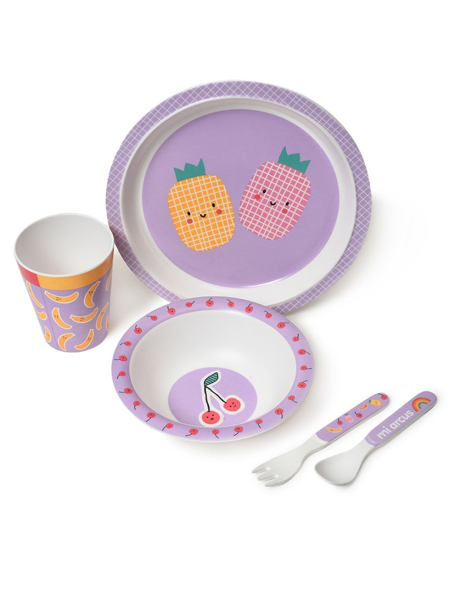 MiArcus Printed Purple Melamine Kids Dinner Set