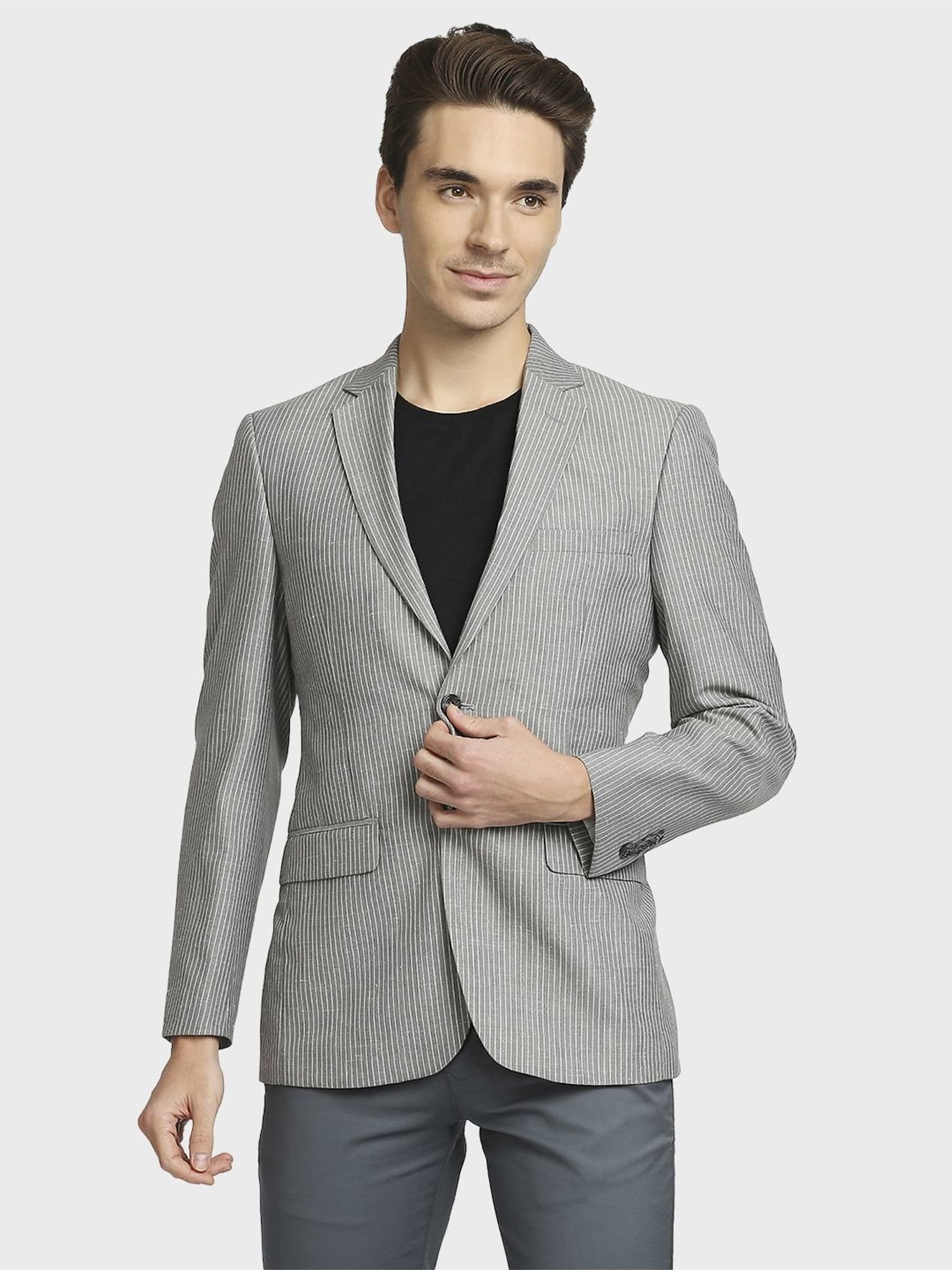 Colorplus Grey Regular Fit Striped Blazer