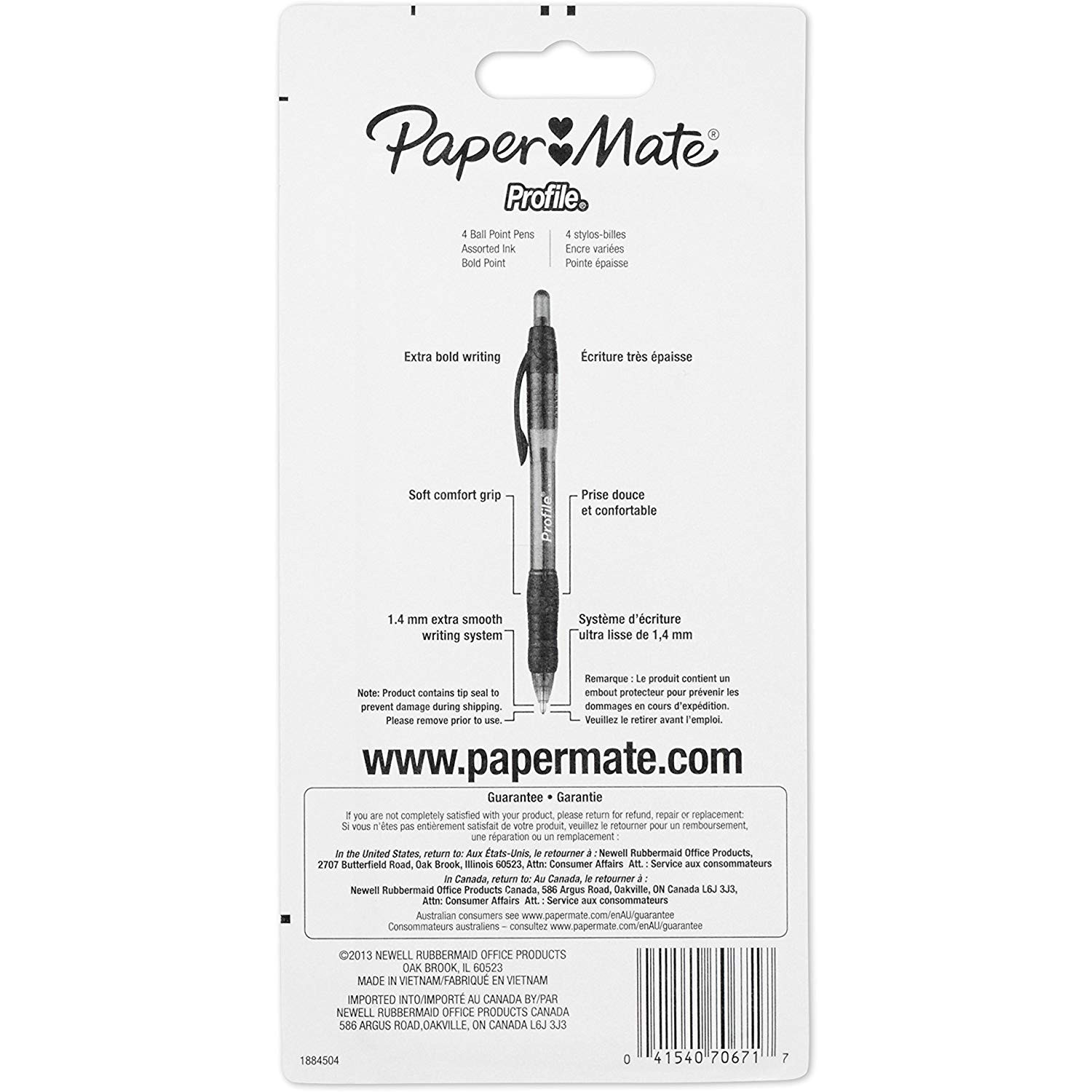 Paper Mate Profile Retractable Ballpoint Pens, 1.4mm, Bold Point, Assorted Fashion Colors, 4-Count