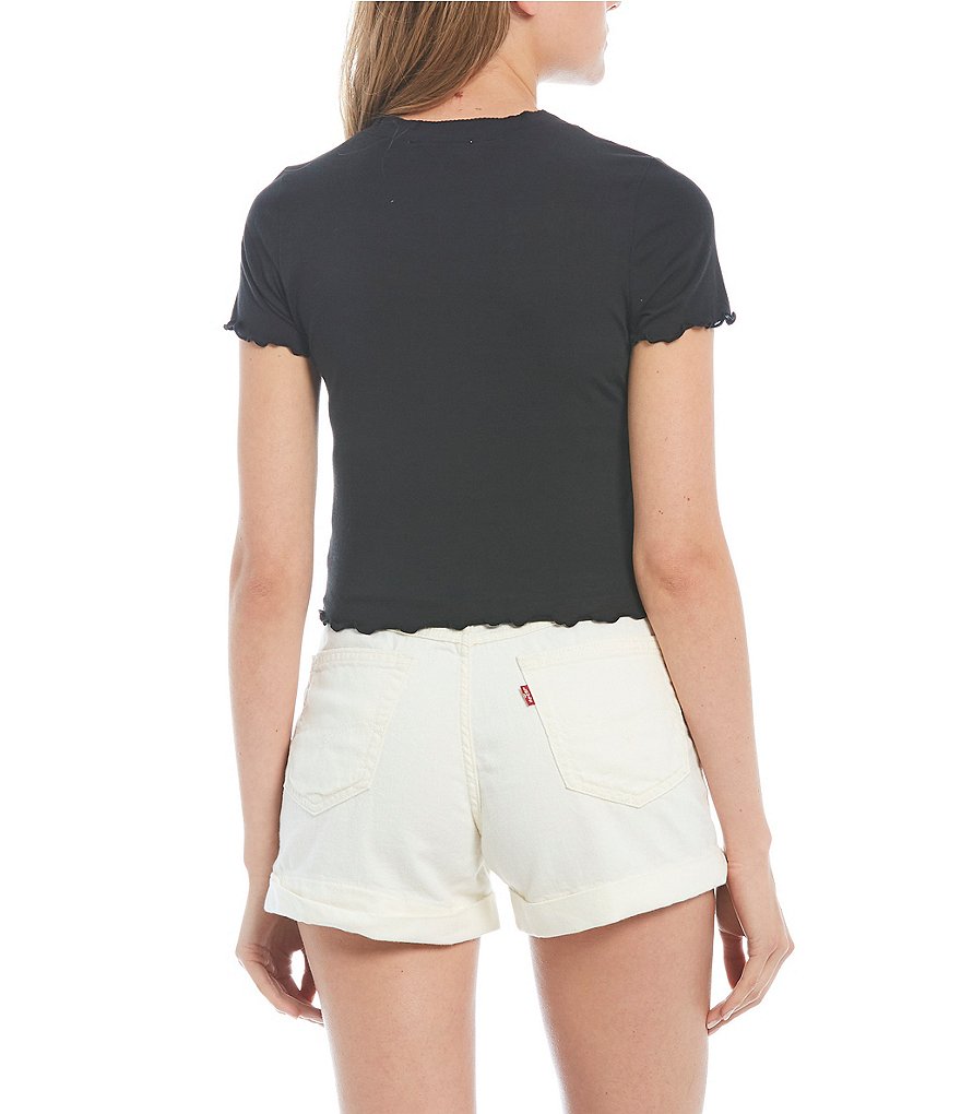 Double Zero Lettuce Edge Short Sleeve Button Front Top