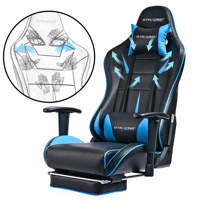 GTRACING Big and Tall Gaming Chair with Footrest Heavy Duty Adjustable Recliner with Headrest Lumbar Support Pillow High Back Ergonomic Leather Racing Computer Desk Executive Office Chair