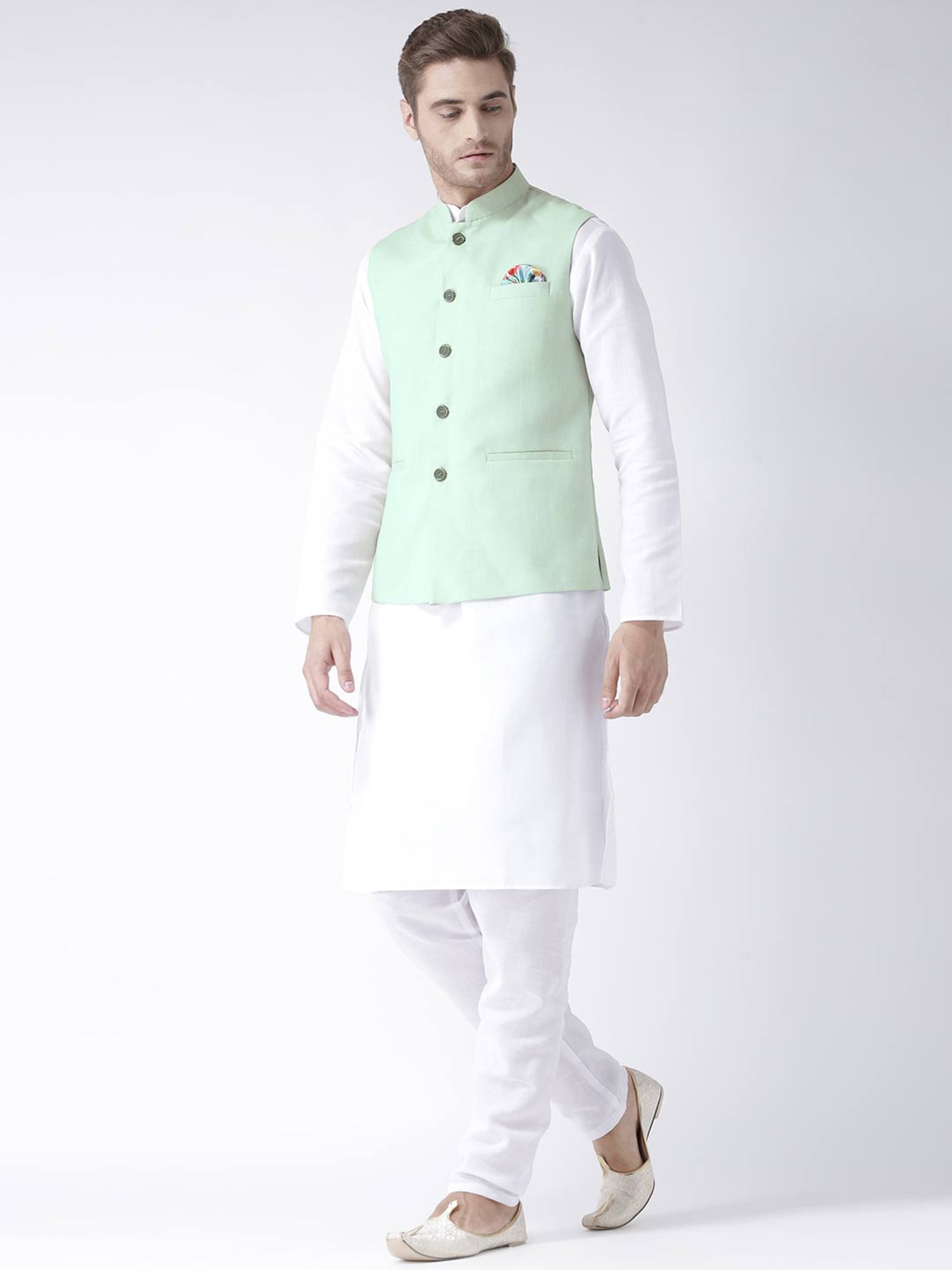 Hangup Plus Mint Green Regular Fit Linen Nehru Jacket