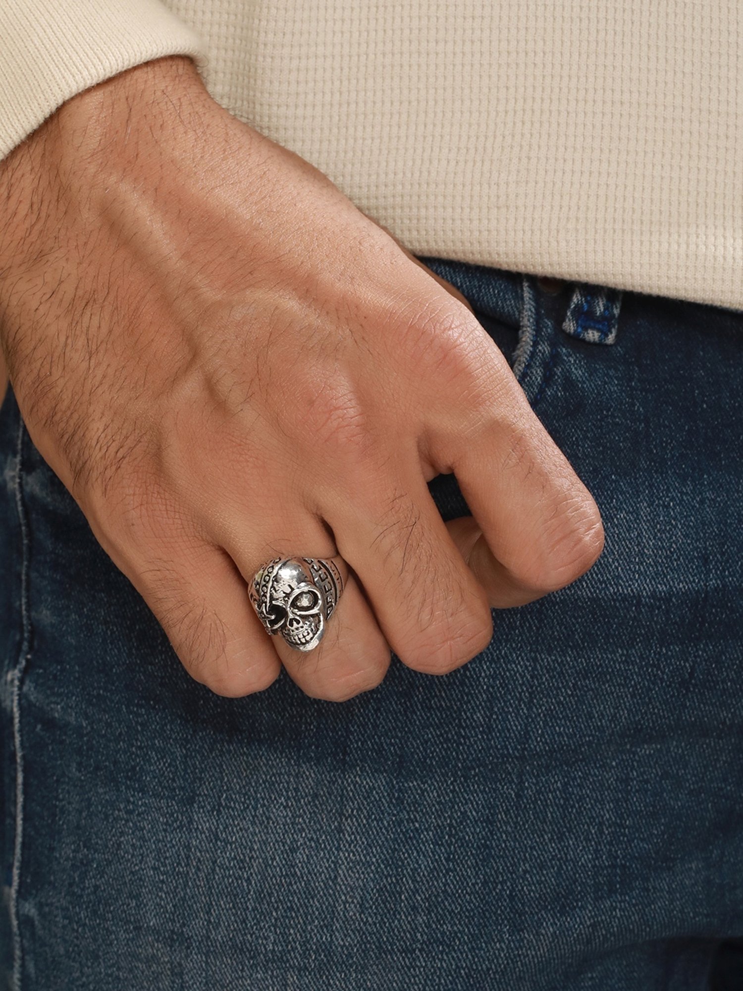 Bold by Priyaasi Happy Skull Black Casual Ring for Men