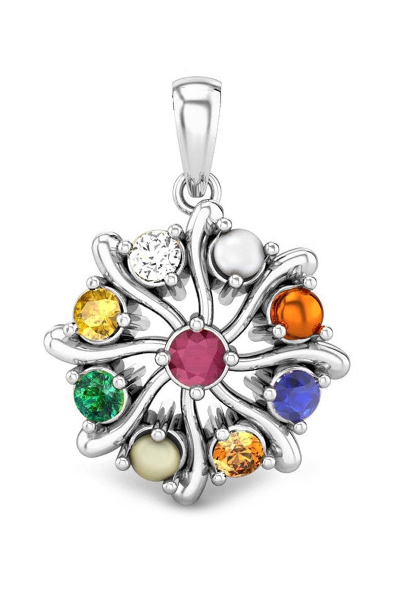 Clara Navratna Stone Nine Planets 92.5 Sterling Silver Pendant