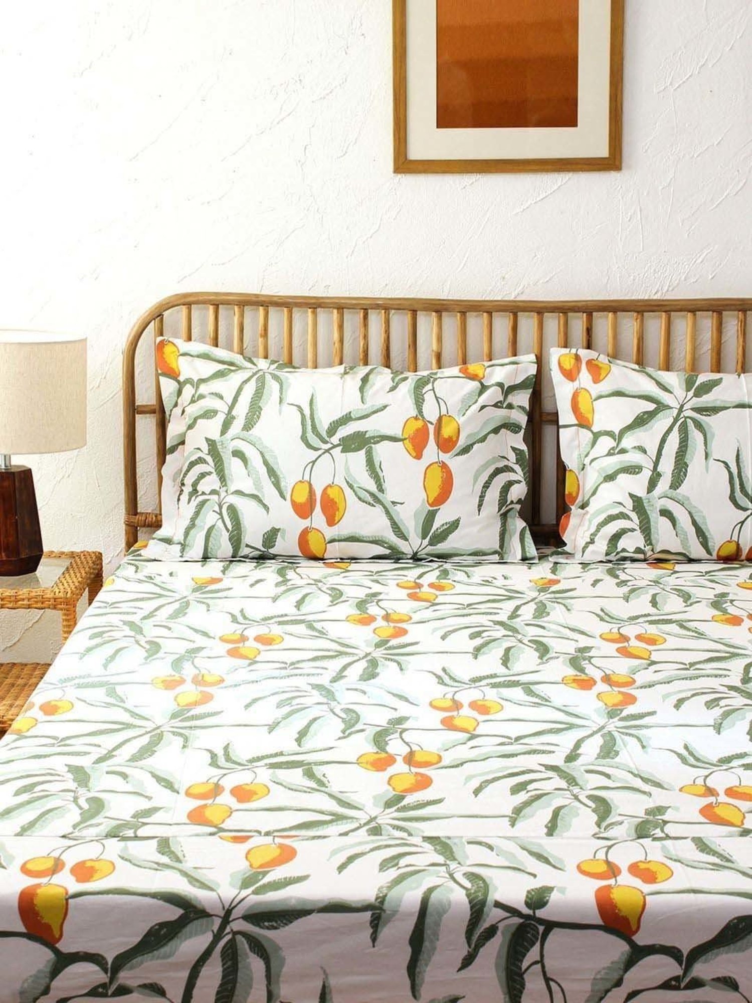 House This Amra White & Rust Cotton 180 TC Single Bedsheet with 1 Pillow Cover