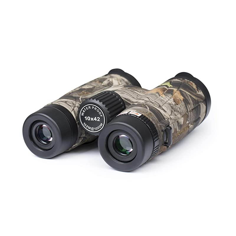 BPRO Wild 10x42 Binoculars Hunting Camo Outdoors Bird Watching HD Professional Binoculars for Bird Watching Travel Sports with Phone Mount Strap Carrying Bag