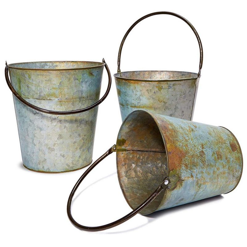Juvale 3 Pack Galvanized Rustic Metal Buckets with Handles for Planters and Garden Decor (3 Sizes)