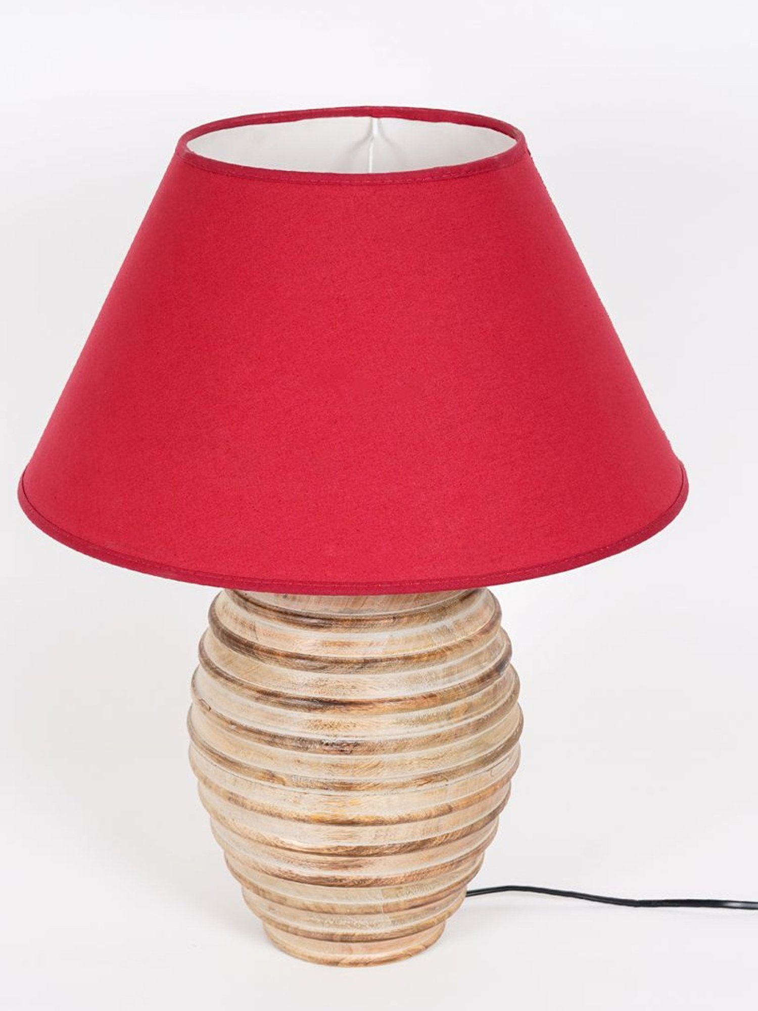 Kapoor Lamp Shades Natural White & Red Wood Paola Carved Cotton Shade Table Lamp
